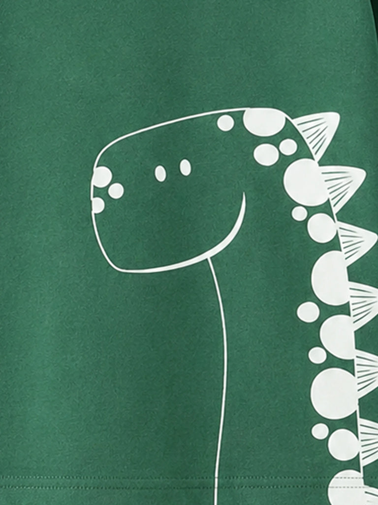 Organic Cotton Forest Green Dinosaur Print Round Neck Half Sleeve T-Shirt for Boys