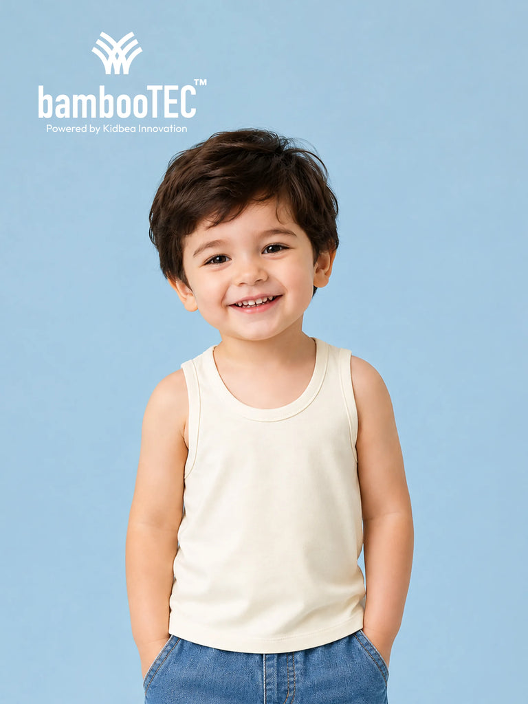 BambooTEC™ Bamboo Kids Vest Pack of 3 – Cream, Lavender & Yellow Sleeveless Vests