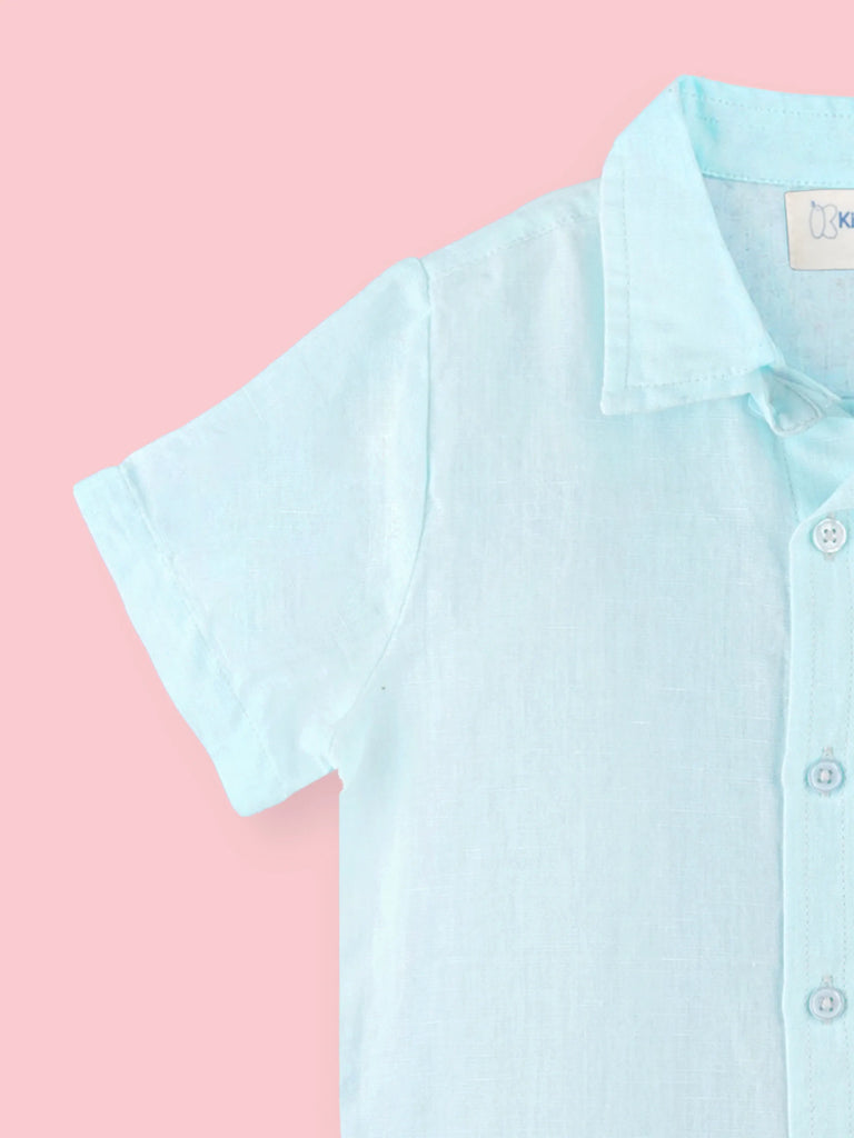 Linen Cotton Girls Shirt Pack of 2 – Pink & Light Blue Half-Sleeve Shirts