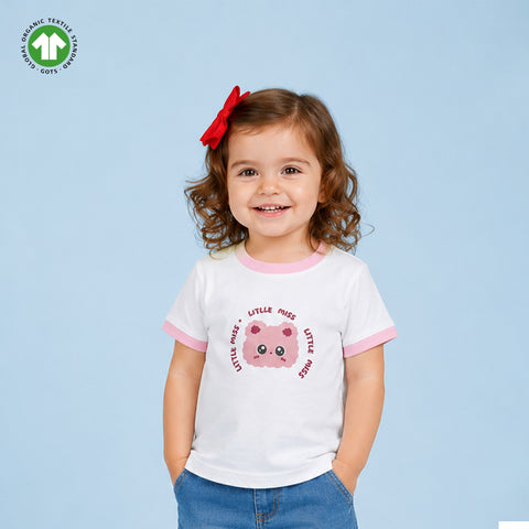 Girls White Organic Cotton Round Neck Little Miss Graphic T-Shirt