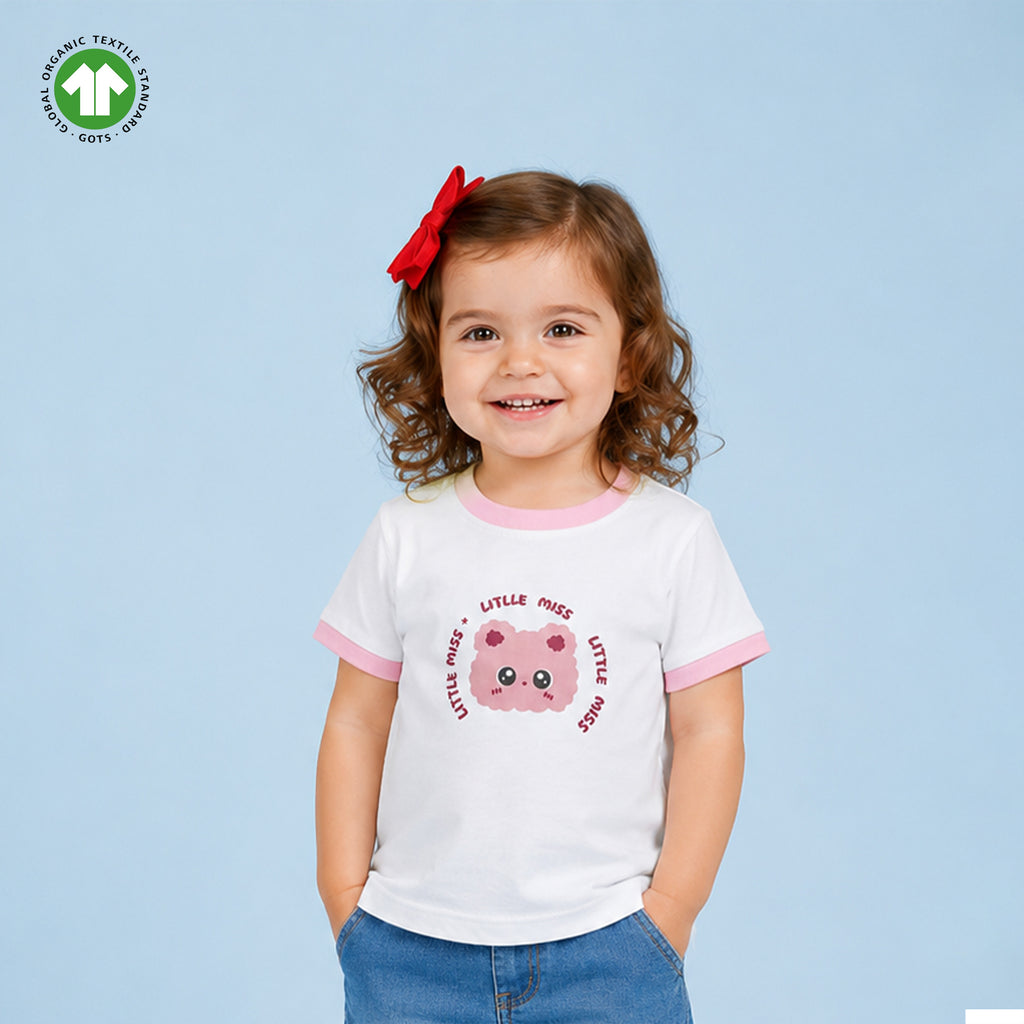 Girls White Organic Cotton Round Neck Little Miss Graphic T-Shirt