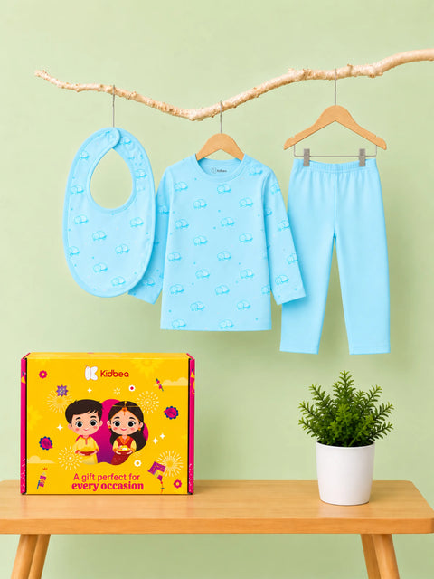 Organic Cotton Baby Clothing Set – Soft Breathable Turtle Print T-Shirt, Pyjama & Bib Set