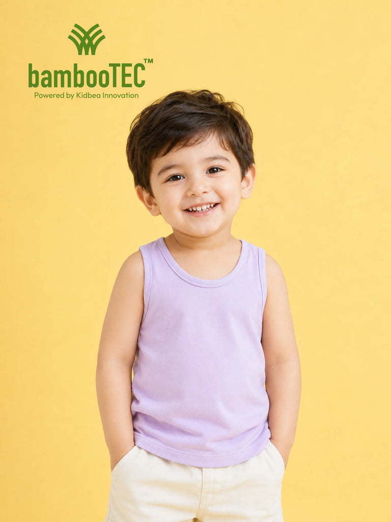 BambooTEC™ Bamboo Kids Vest Pack of 3 – White, Lavender & Grey Sleeveless Vests