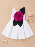 Girls White Partywear Frock – 3D Rose Flower & Leaf Design Dress