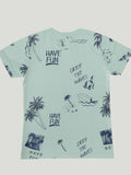 Kidbea Boys Beach Theme Co-Ord Set | Summer Cotton T-Shirt and Shorts for Boys | Cyan
