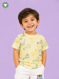 Boys Organic Cotton Yellow Round Neck All-Over Dinosaur Print T-Shirt