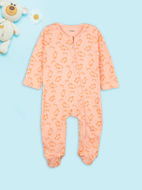Organic Cotton Baby Romper – Soft Breathable Bunny Print Full Sleeve Zip Sleepsuit