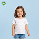 Girls White Organic Cotton Round Neck Sea Shell Print T-Shirt
