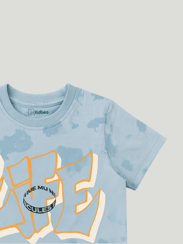 Kidbea Boys Tie-Dye Co-Ord Set | Summer Cotton T-Shirt and Shorts for Kids | Light Blue