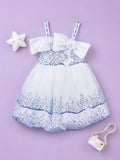 Girls Blue Partywear Frock – Sequin Embellished Bow Detail Dress