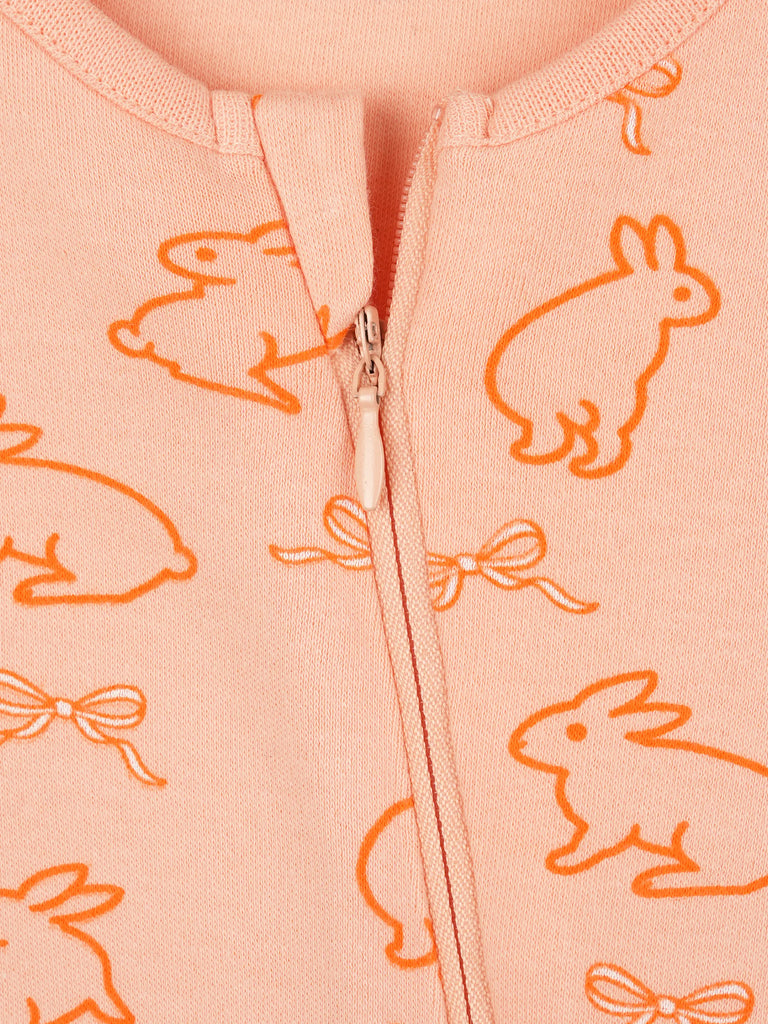 Organic Cotton Baby Romper – Soft Breathable Bunny Print Full Sleeve Zip Sleepsuit
