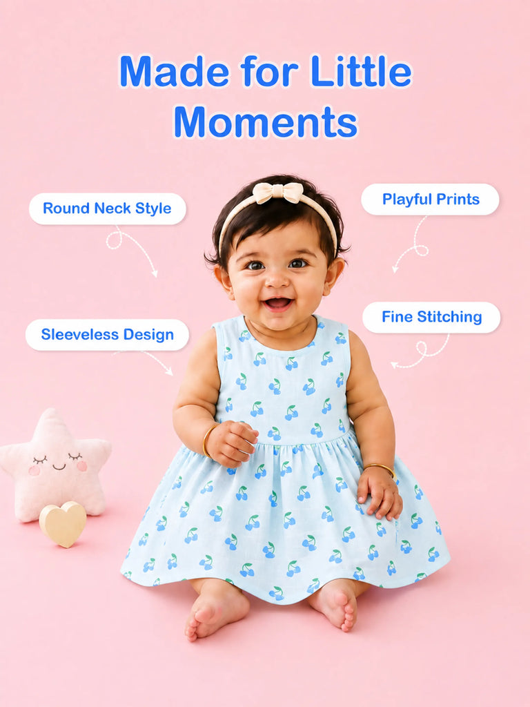 BambooTEC™ Bamboo Muslin Baby Girls Frock Pack of 3 – Floral Butterfly, Pink Floral & Cherry Prints