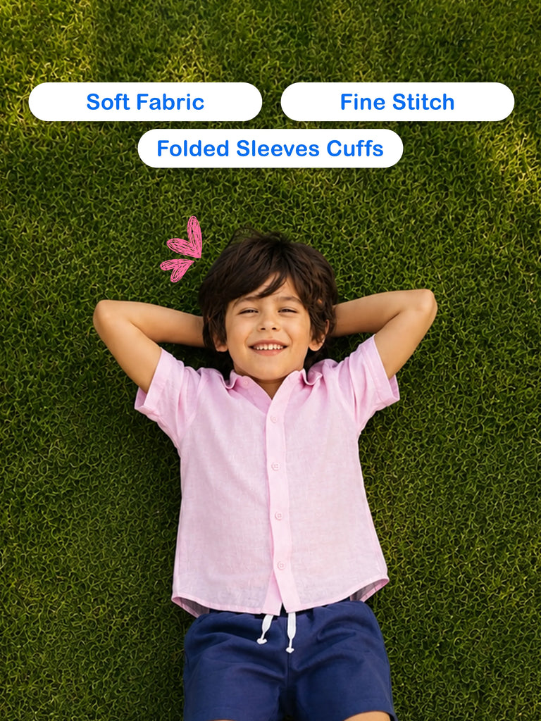 Linen Cotton Girls Shirt Pack of 2 – Pink & Light Blue Half-Sleeve Shirts