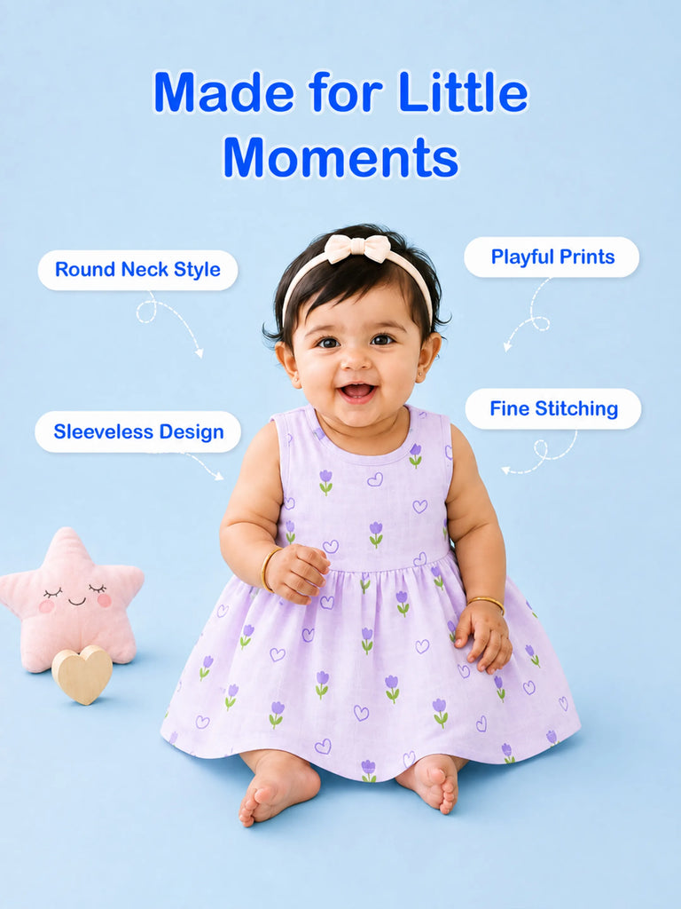 BambooTEC™ Bamboo Muslin Girls Frock – Puppy & Tulip Print | Pack of 2