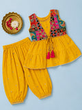 Girls Ethnic Yellow Kurta & Salwar Set – Embroidered Multicolor Jacket Style Festive Wear