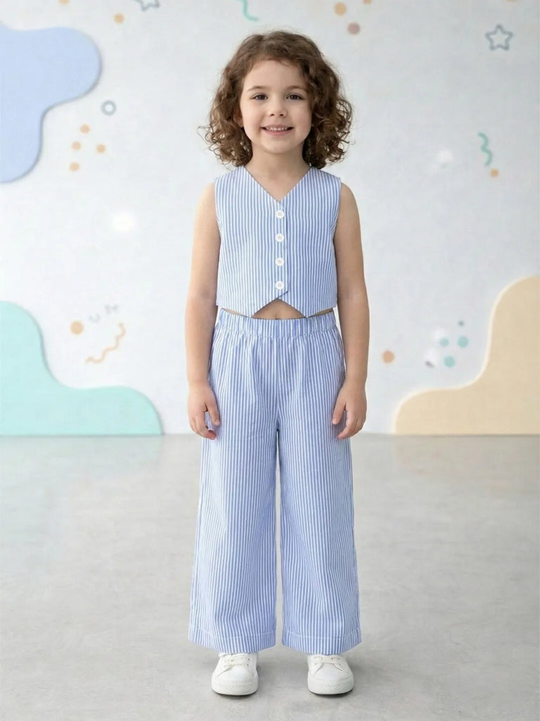 Girls Blue Striped Co-Ord Set | 100% Organic Cotton