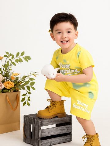Kidbea Boys Summer Co-Ord Set | Cotton T-Shirt and Shorts for Kids | Yellow