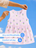 BambooTEC™ Bamboo Muslin Baby Girls Frock Pack of 3 – Tulip & Heart, Star & Floral, Puppy & Bow Prints