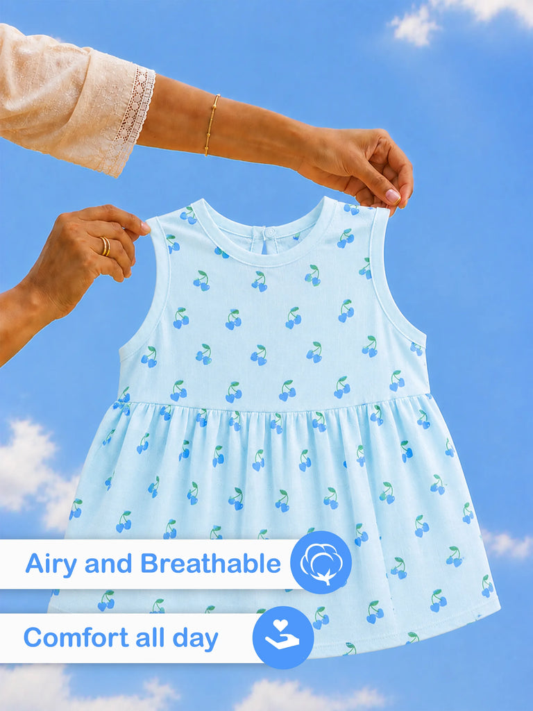 BambooTEC™ Bamboo Muslin Girls Frock – Cute Puppy & Cherry Prints | Pack of 2