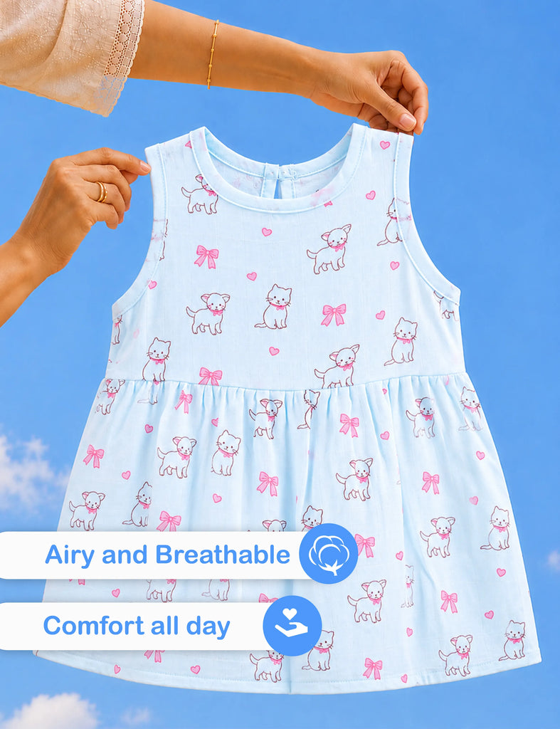 BambooTEC™ Bamboo Muslin Girls Frock – Bee & Puppy Print | Pack of 2