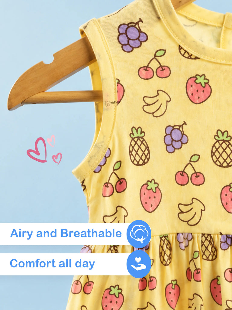 BambooTEC™ Bamboo Muslin Girls Frock – Fruit & Kitty Print | Pack of 2