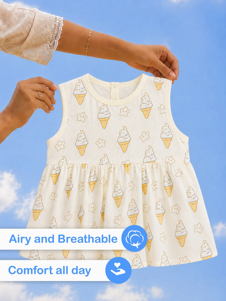 BambooTEC™ Bamboo Muslin Girls Frock – Bee & Ice Cream Print | Pack of 2