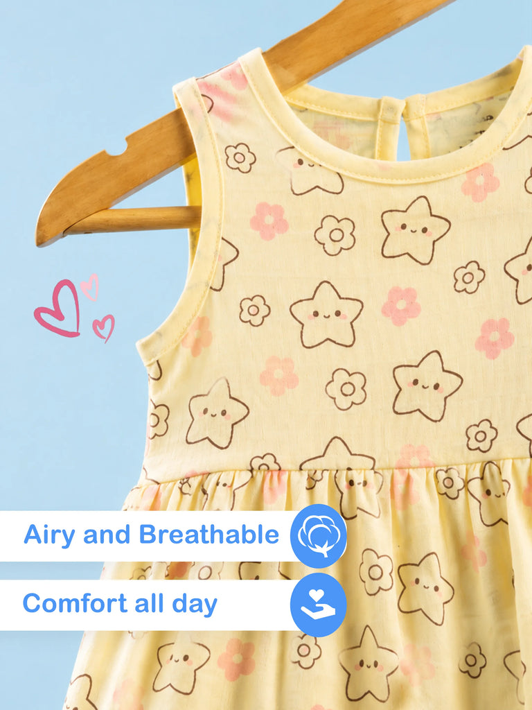 BambooTEC™ Bamboo Muslin Girls Frock – Star & Puppy Print | Pack of 2
