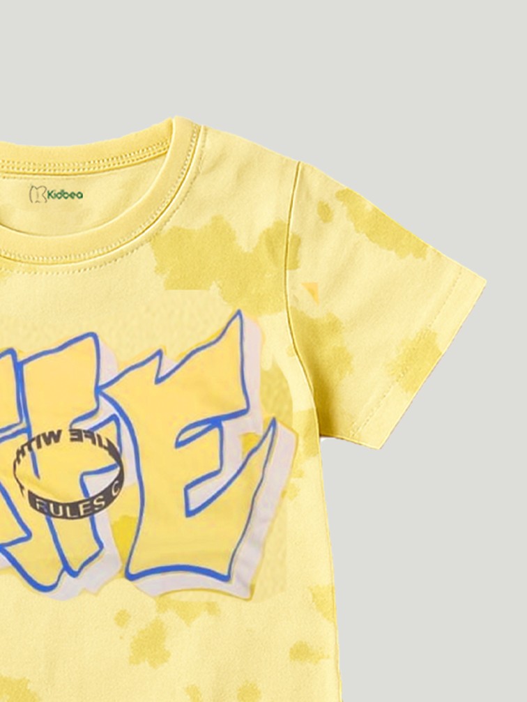 Kidbea Boys Tie-Dye Co-Ord Set | Summer Cotton T-Shirt and Shorts for Kids | Yellow