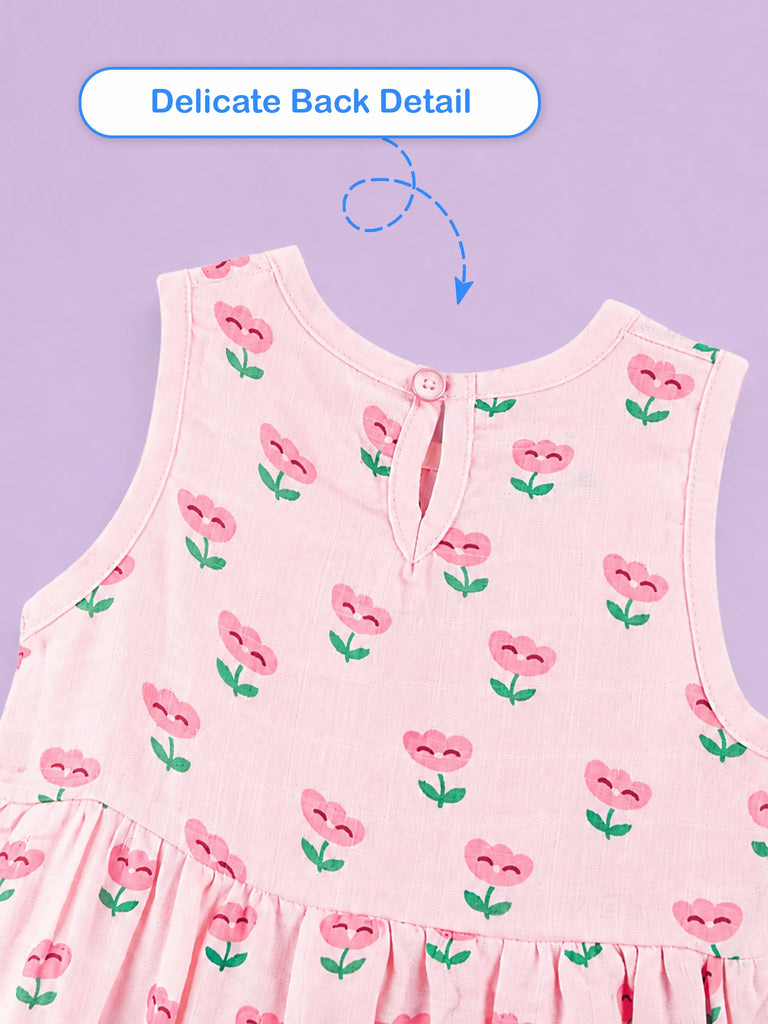 BambooTEC™ Bamboo Muslin Baby Girls Frock Pack of 3 – Floral Butterfly, Pink Floral & Cherry Prints