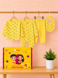 Organic Cotton Baby Gift Set – Lemon Print T-Shirt, Pyjama, Full Romper & Bib for 0–18 Months (4 Piece Set)