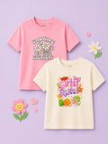 Bamboo Fabric Girls Half Sleeve T-Shirt Pack of 2 – Growing Everyday & Girls Rule Graphic Print Soft Summer Tee Set