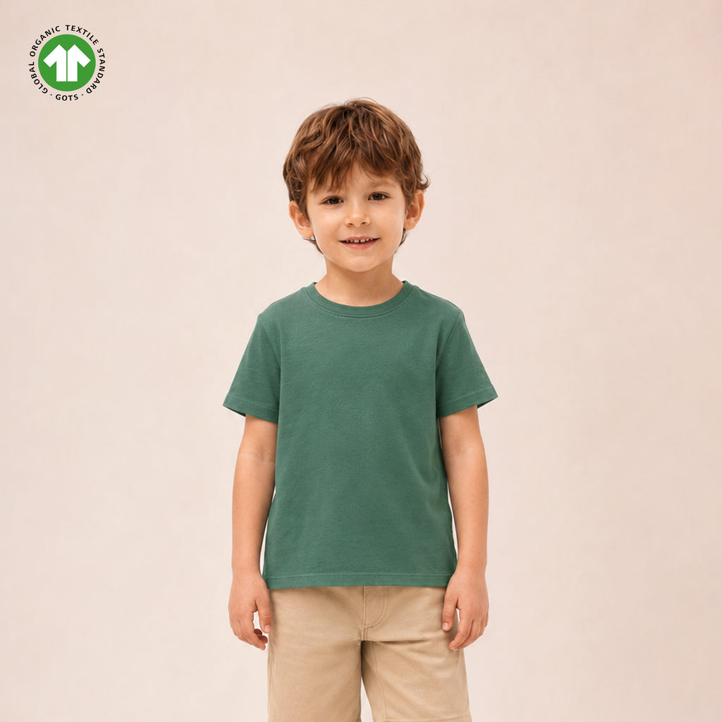 Organic Cotton Green Round Neck Solid Oversized Half Sleeve T-Shirt | Unisex