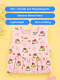 BambooTEC™ Bamboo Muslin Baby Girls Frock Pack of 3 – Frog & Floral, Pink Floral & Ice Cream Star Prints