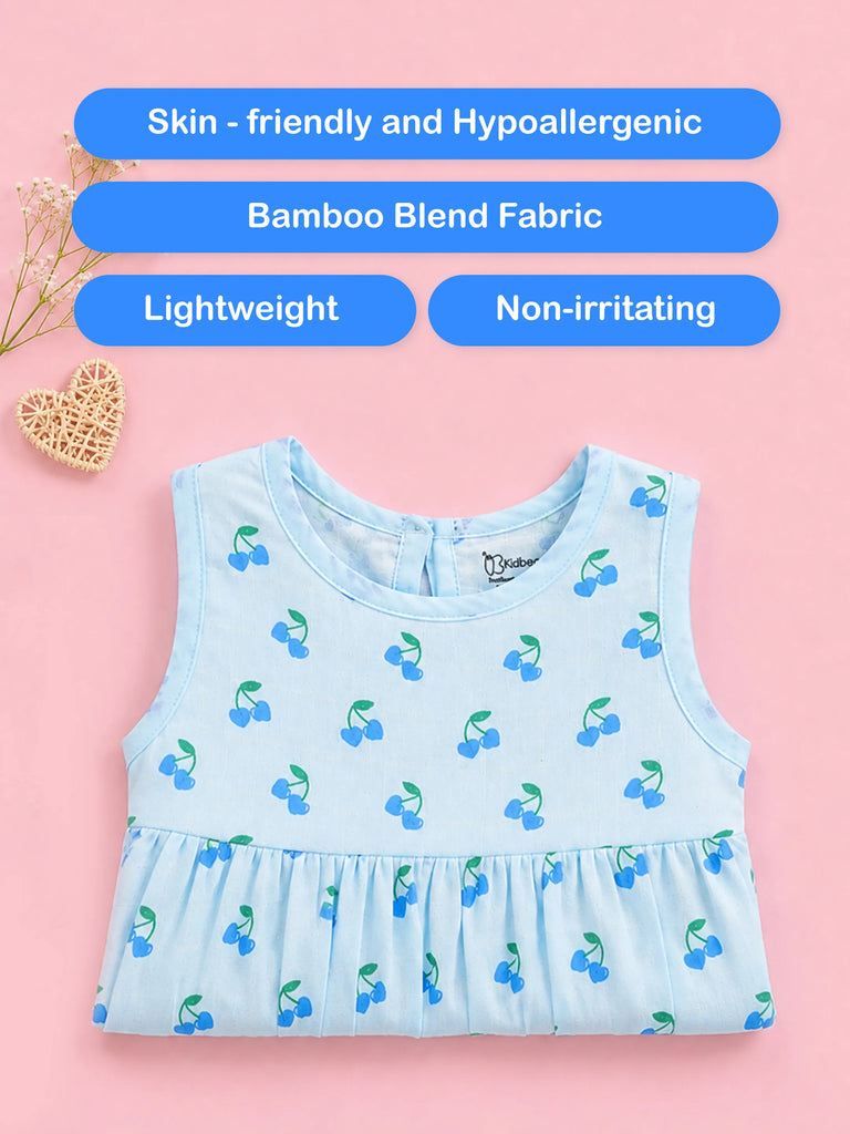 BambooTEC™ Bamboo Muslin Baby Girls Frock Pack of 3 – Floral Butterfly, Pink Floral & Cherry Prints