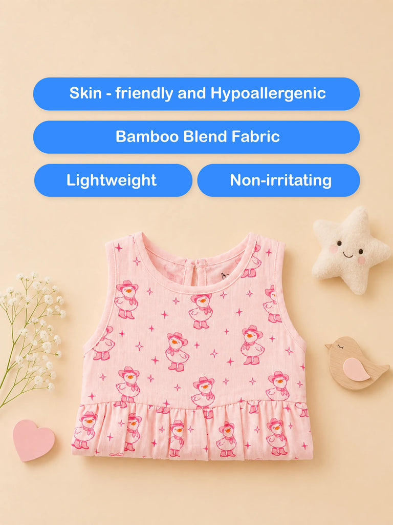 BambooTEC™ Bamboo Muslin Girls Frock – Bunny & Bird Print | Pack of 2
