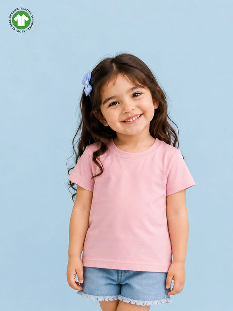 Organic Cotton Pink Round Neck Solid Oversized Half Sleeve T-Shirt | Unisex