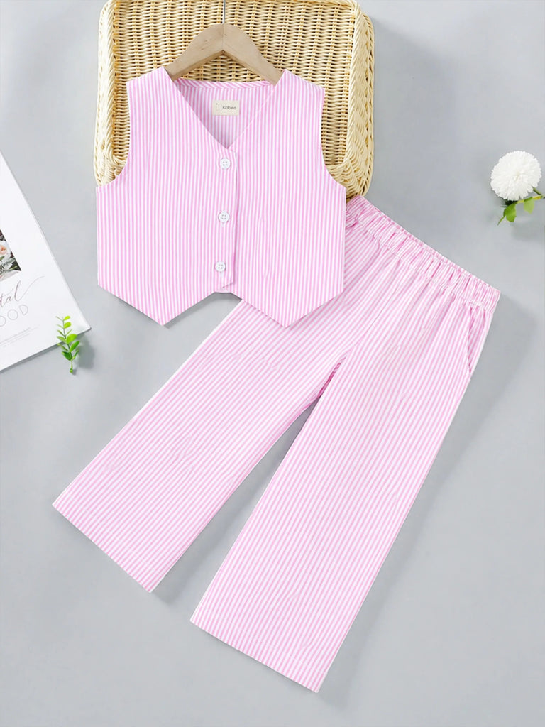 Girls Pink Striped Co-Ord Set | 100% Organic Cotton