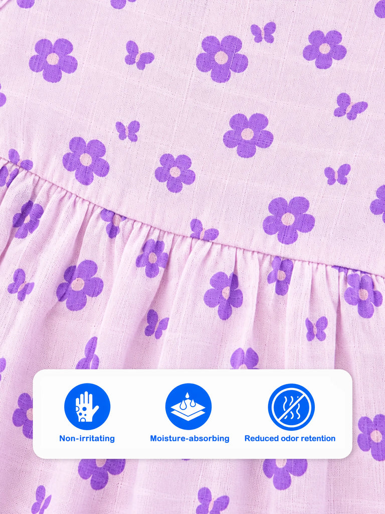 BambooTEC™ Bamboo Muslin Baby Girls Frock Pack of 3 – Floral Butterfly, Puppy & Star Flower Prints