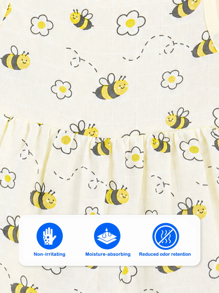 BambooTEC™ Bamboo Muslin Girls Frock – Bee & Puppy Print | Pack of 2