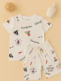 Kidbea Boys Nautical Theme Summer Co-Ord Set | Cotton T-Shirt and Shorts for Kids | White