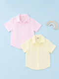 Linen Cotton Girls Shirt Pack of 2 – Pink & Yellow Half-Sleeve Shirts