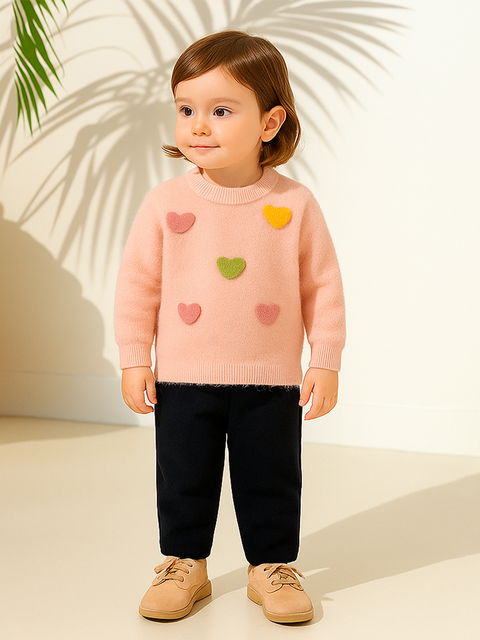 Baby Girls Faux Fur Winter Sweater | Ultra-Soft 3D Heart Pullover