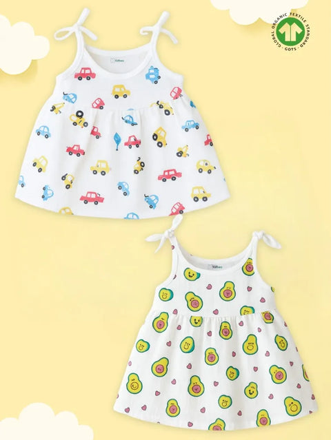 Extra Soft Muslin Baby Girls Frock Pack of 2 – Car & Avocado Prints
