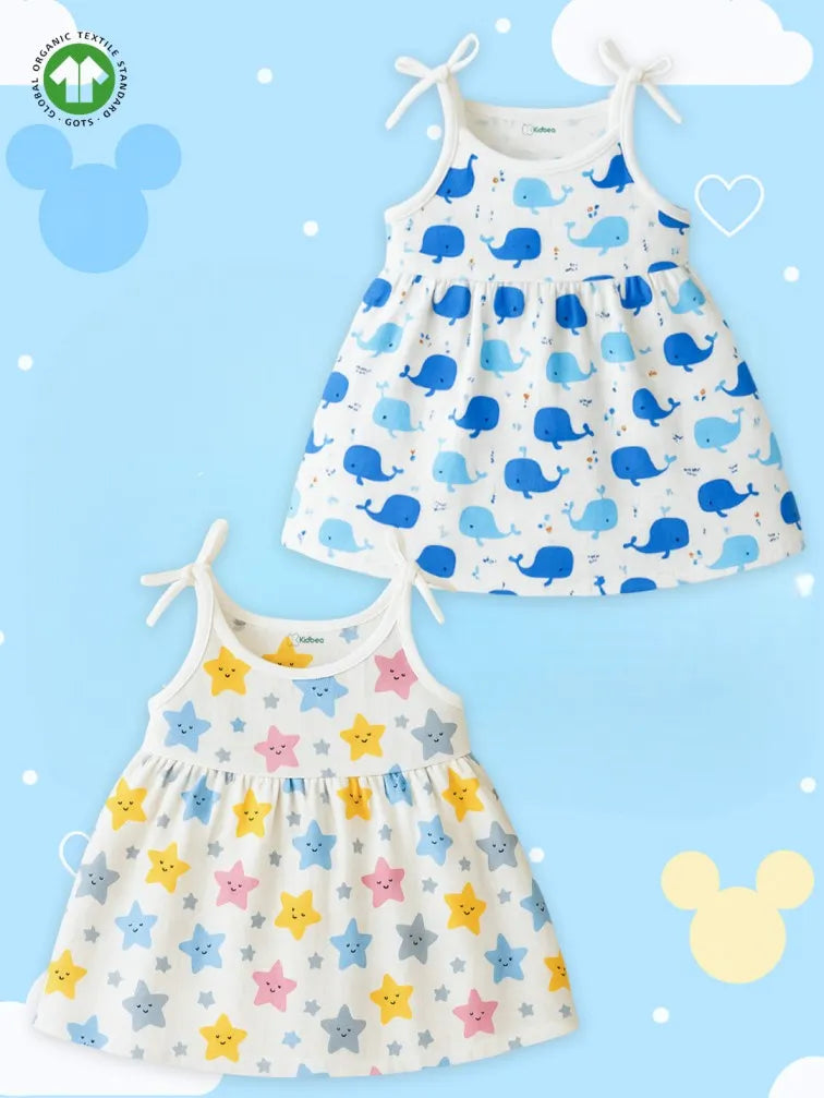 Extra Soft Muslin Baby Girls Frock Pack of 2 – Whale & Star Prints