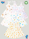 Kidbea Extra Soft Muslin Cotton Fabric Baby Girls Frock | Pack of 5 | Mickey, Tiger, Space, Rainbow and Cute Chick | Print May Vary