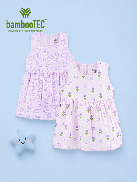 BambooTEC™ Bamboo Muslin Girls Frock – Puppy & Tulip Print | Pack of 2
