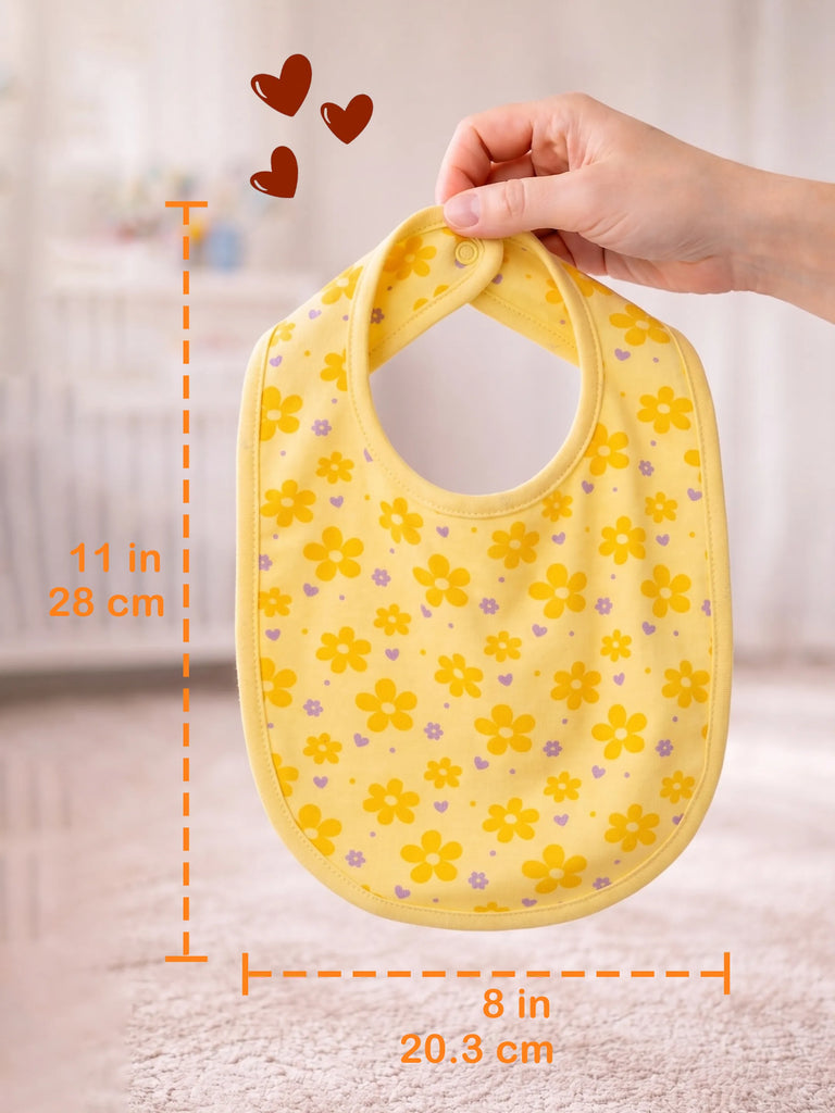 Organic Cotton Baby Bib Pack of 3 – Soft Breathable Bow, Flower & Blue Dog Print, Feeding & Drool Bibs