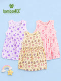 BambooTEC™ Bamboo Muslin Baby Girls Frock Pack of 3 – Floral Butterfly, Fruity Fiesta & Santa Bear Prints