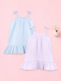 Organic Cotton Girls Frock Pack of 2 – Blue & Lavender Ruffle Frocks