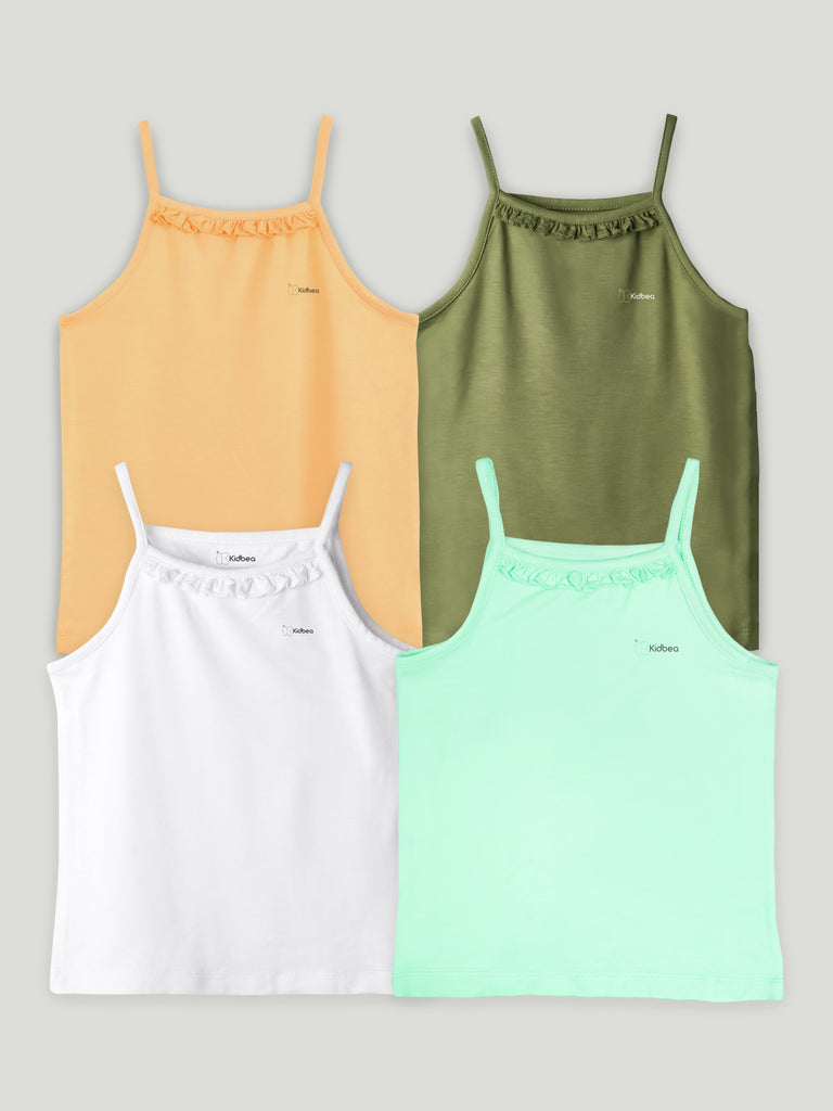 Bamboo Camisole for Kids Pack of 4  (Peach & Olive Green & White & Mint Green) – Soft, Breathable & innerwear